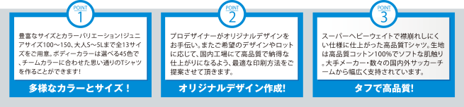 1.多様なカラーとサイズ 2.オリジナルデザイン作成! 3.タフで高品質!