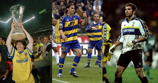 Sport. Football. pic: 17th May 1995. UEFA. Cup Final. Juventus 1 v Parma 2. Parma's Gianfranco Zola holds aloft the UEFA. Cup. Gianfranco Zola also won 35 Italy international caps between 1991-1997.