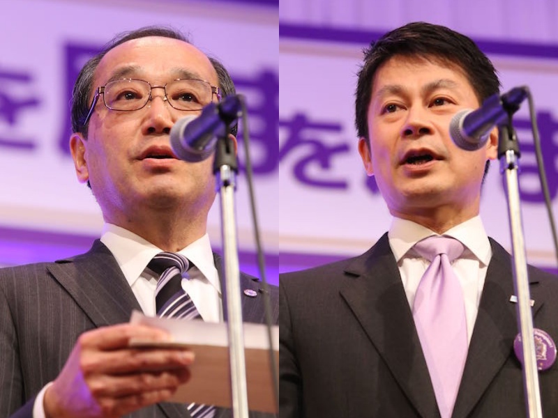 松井一實広島市長（左）と湯崎英彦広島県知事（右）[写真]=中野香代（紫熊倶楽部）