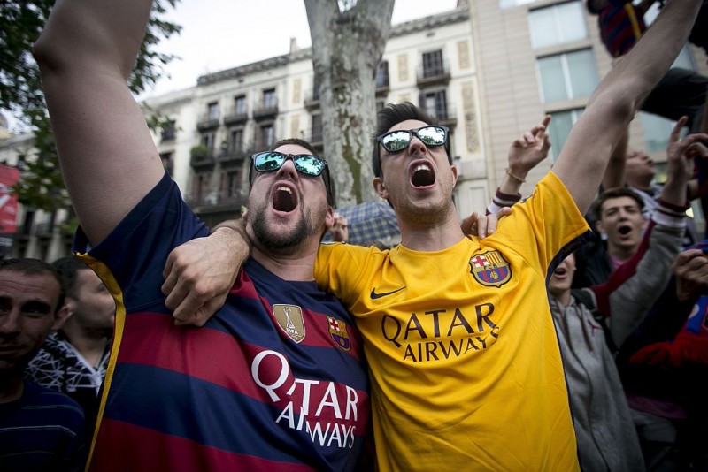 Barcelona fans celebrate the La Liga title
