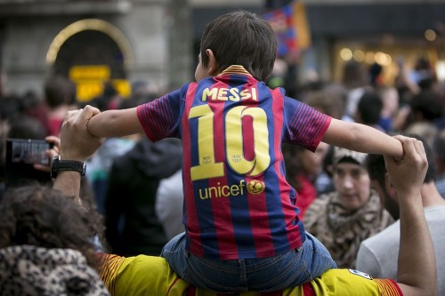 Barcelona fans celebrate the La Liga title