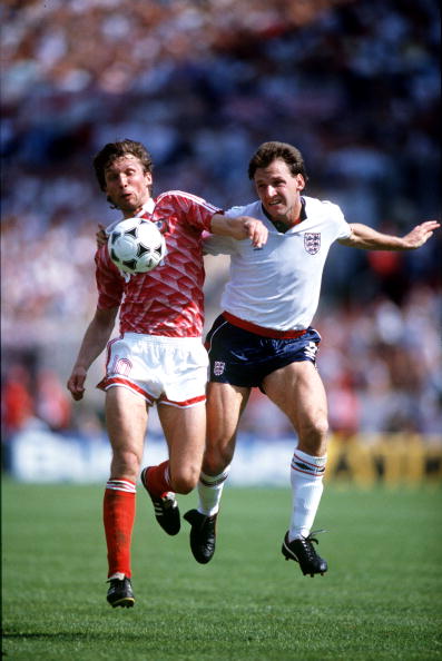 Sport. Football. European Championships. Frankfurt, West Germany. 18th June 1988. England 1 v USSR 3. USSR's Oleg Protasov and England's Dave Watson battle for the ball.