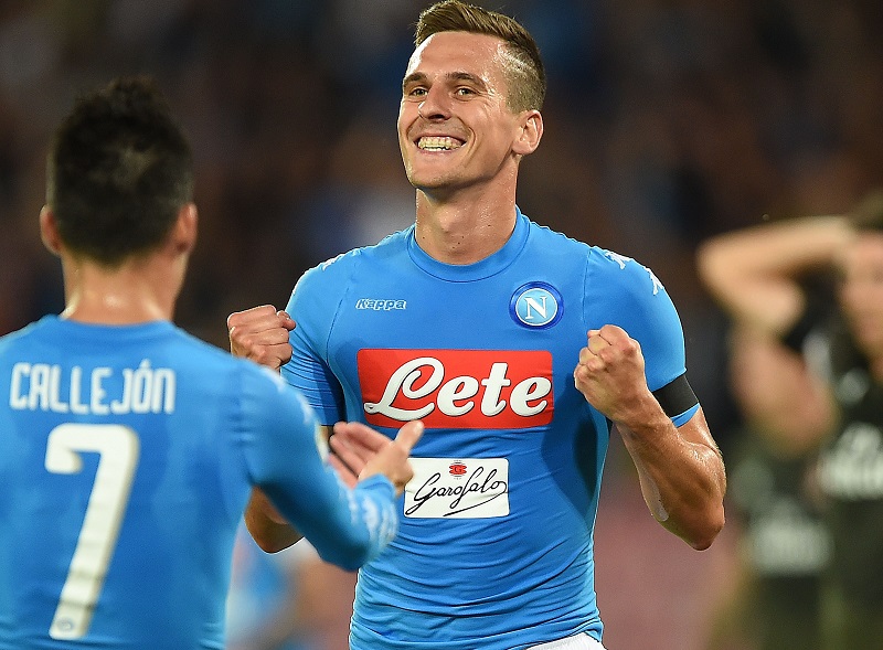 先制点を挙げたナポリ新加入のFWミリク（右） [写真]=Getty Images