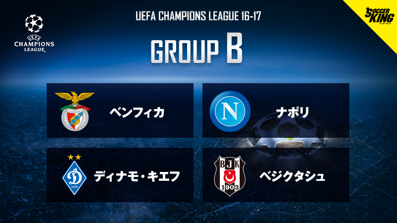 ＜2016－17＞CL・グループB（ベンフィカ、ナポリ、ディナモ・キエフ、ベジクタシュ）チーム基本データ