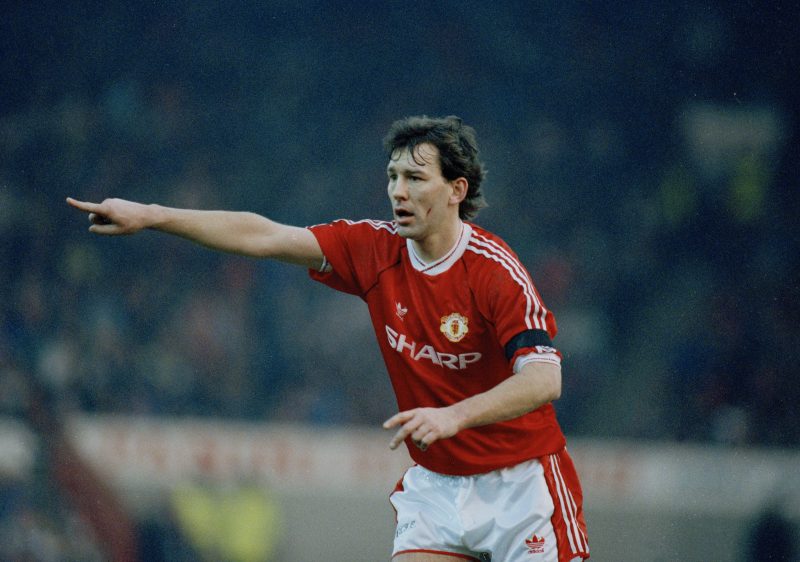 Sport. Football. pic: 26th January 1991. FA.Cup 4th Round. Manchester United 1 v Bolton Wanderers 0. Bryan Robson, Manchester United midfielder 1981-1994. Bryan Robson also won 90 England international caps between 1981-1992.