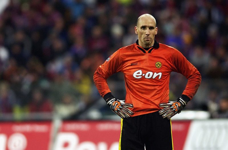 Jan Koller the striker for Borussia Dortmund as substitute goal keeper