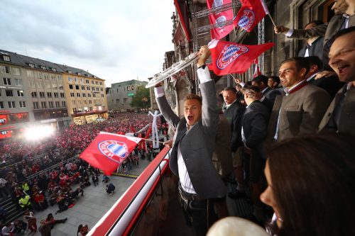 Bayern Muenchen Celebrate German Championship At Town Hall Balcony