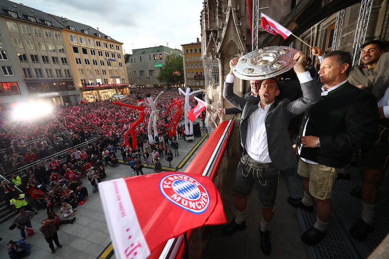 Bayern Muenchen Celebrate German Championship At Town Hall Balcony