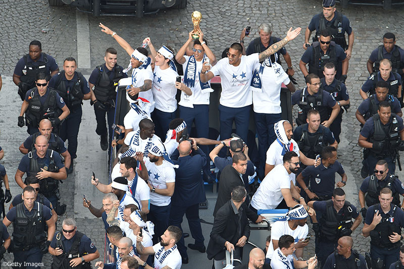 France's World Cup Winning Team Parade Down The Champs Elysees