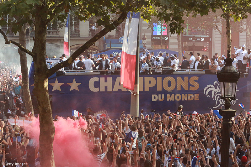 France's World Cup Winning Team Parade Down The Champs Elysee