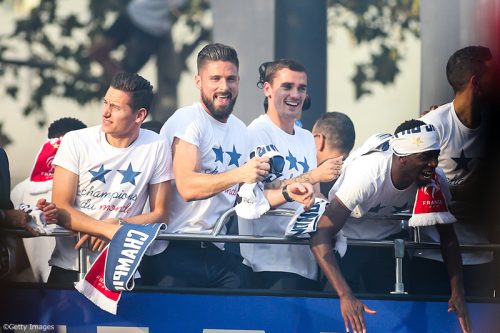 France's World Cup Winning Team Parade Down The Champs Elysee