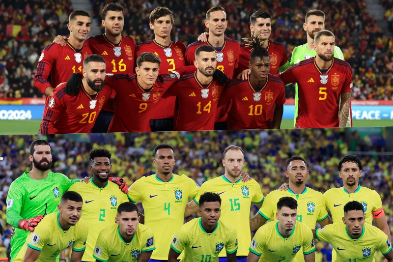 （上）スペイン代表と（下）ブラジル代表