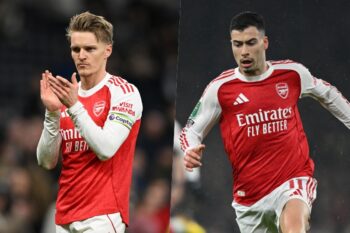 （左）マルティン・ウーデゴーアと（右）ガブリエウ・マルティネッリ