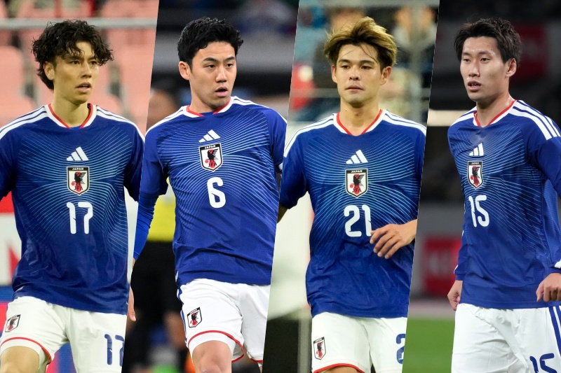（左から）田中碧、遠藤航、佐野海舟、鎌田大地