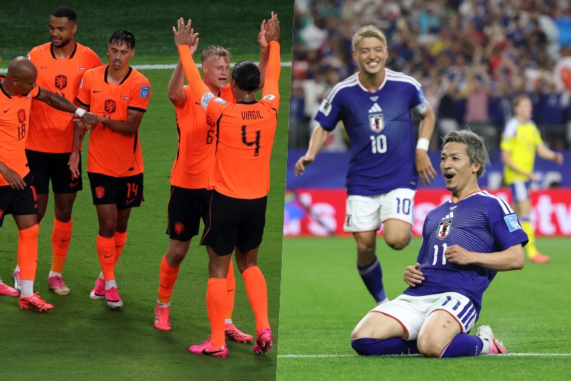 （左）オランダ代表と（右）日本代表